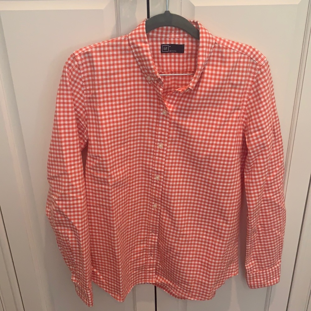 Gap orange gingham button down shirt